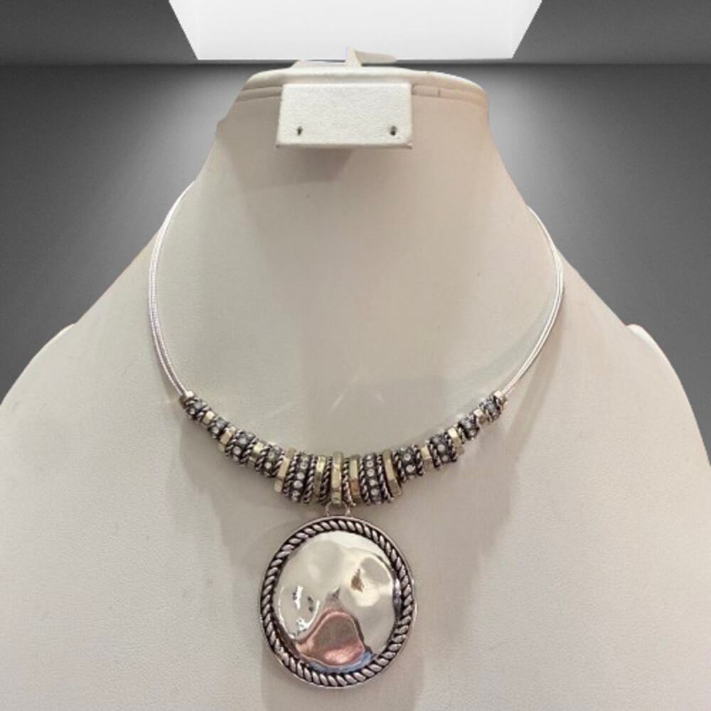 Jones New York JNY Mixed Metal Rhinestone Hammered Pendant